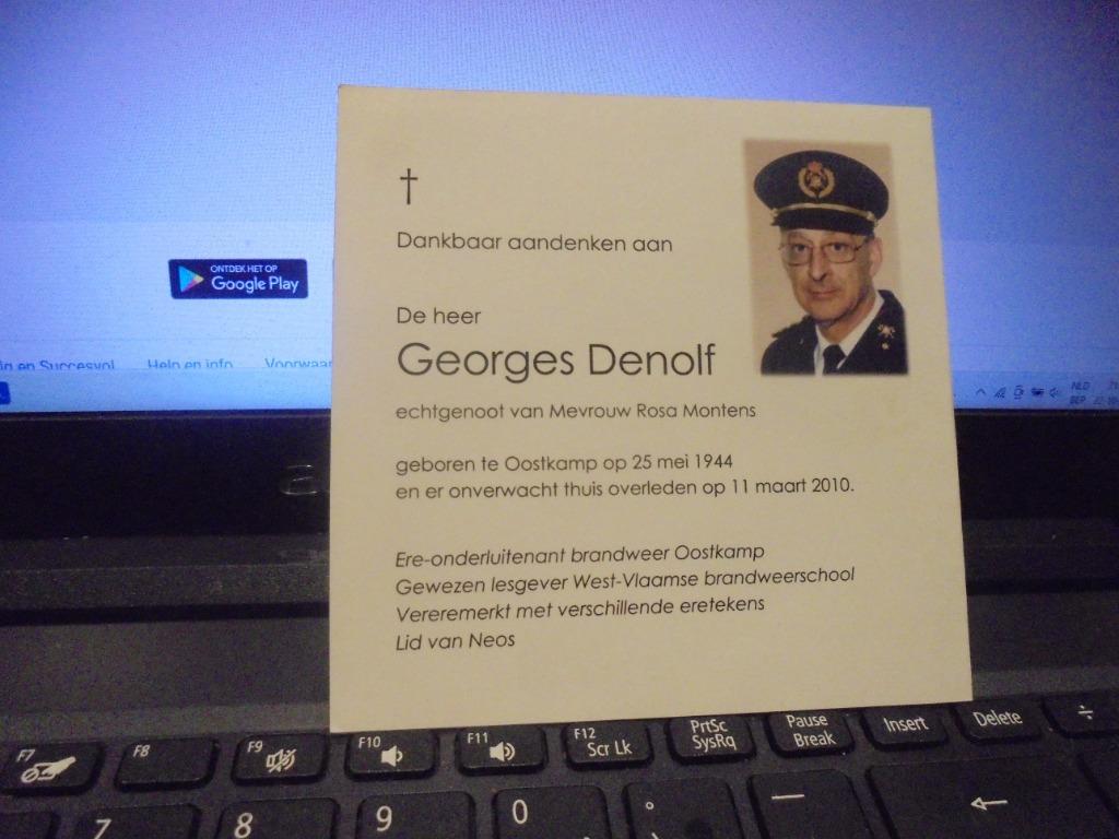 dp Georges Denolf, Verzamelen, Bidprentjes en Rouwkaarten, Ophalen of Verzenden, Bidprentje
