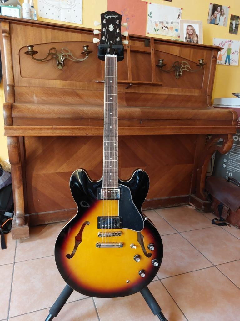 Epiphone ES-335 Vintage Sunburst guitare semi-hollow body, Ophalen, Gebruikt, Hollow body, Epiphone