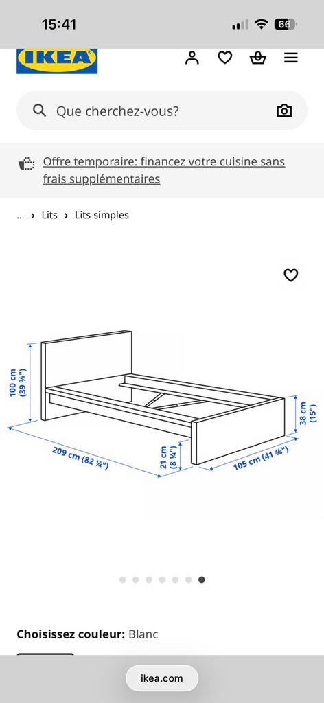 Lit ikea malm 200/90, 90 cm, Une personne, Enlèvement, Utilisé