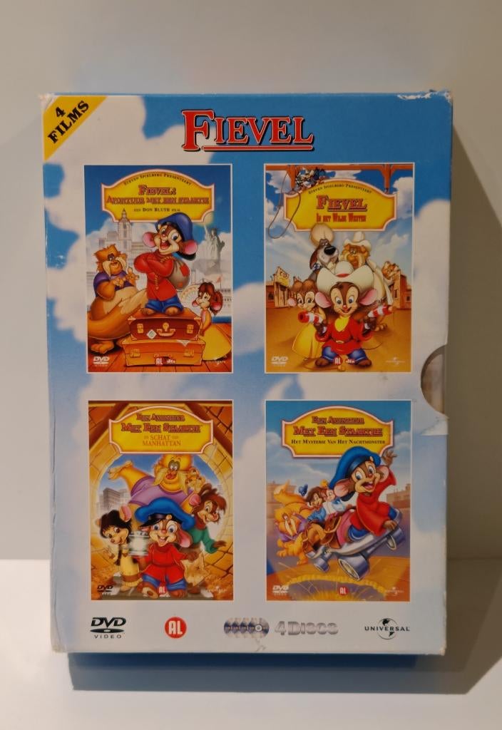 Fievel 4-DVD Box | NL gesproken | AL | Universal Spielberg, Cd's en Dvd's, Dvd's | Tekenfilms en Animatie, Zo goed als nieuw, Europees