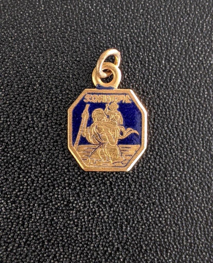 Medaillon, hanger verguld St Christoffel, Ophalen of Verzenden, Zo goed als nieuw, Sieraad, Christendom | Katholiek