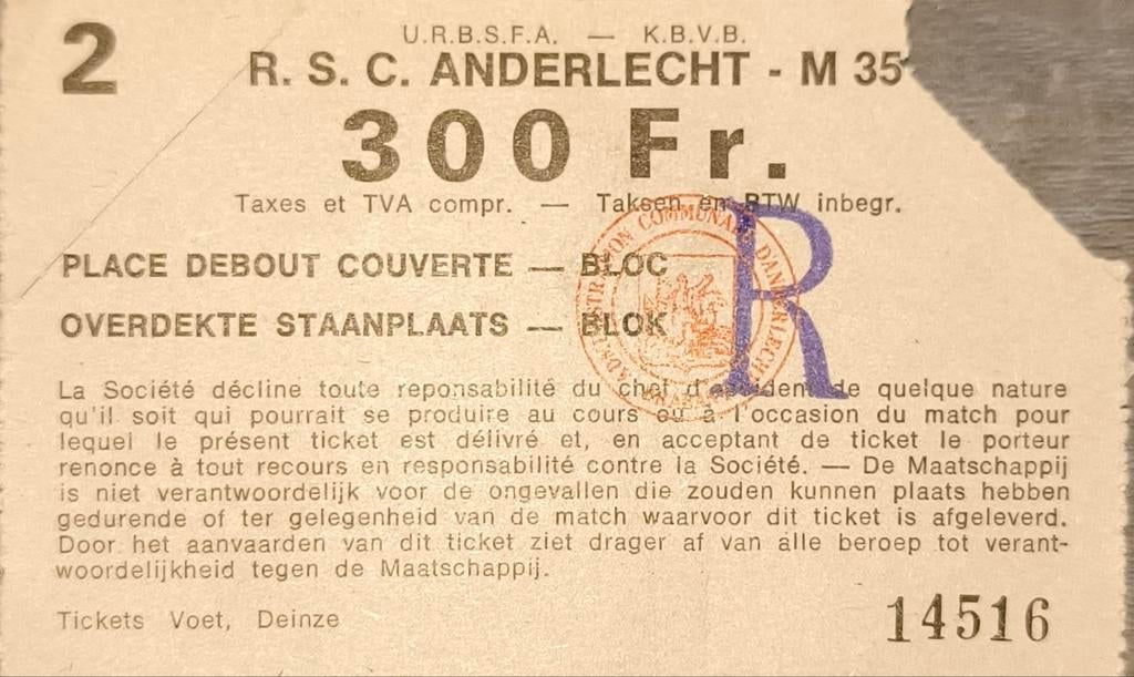 Ticket RSC Anderlecht, Verzamelen, Ophalen of Verzenden