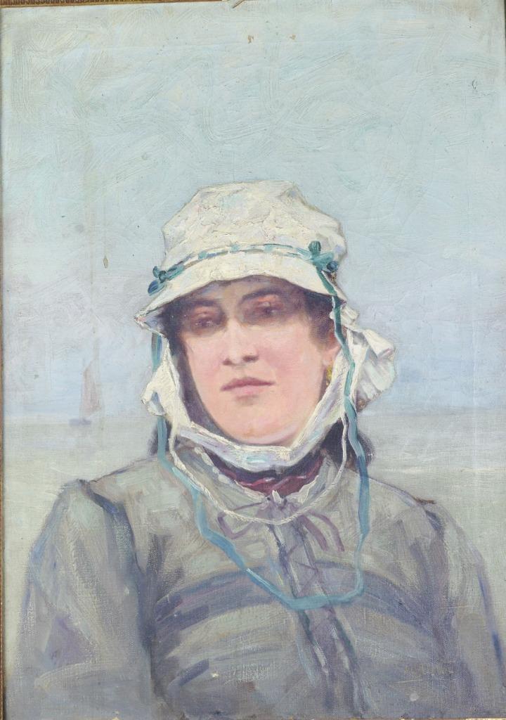 Albert Devos "Femme de pécheur" Huile sur toile, Antiquités & Art, Enlèvement