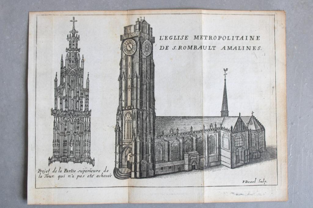 gravure Cathédrale Saint-Rombaut à Malines, vers 1710, Enlèvement ou Envoi