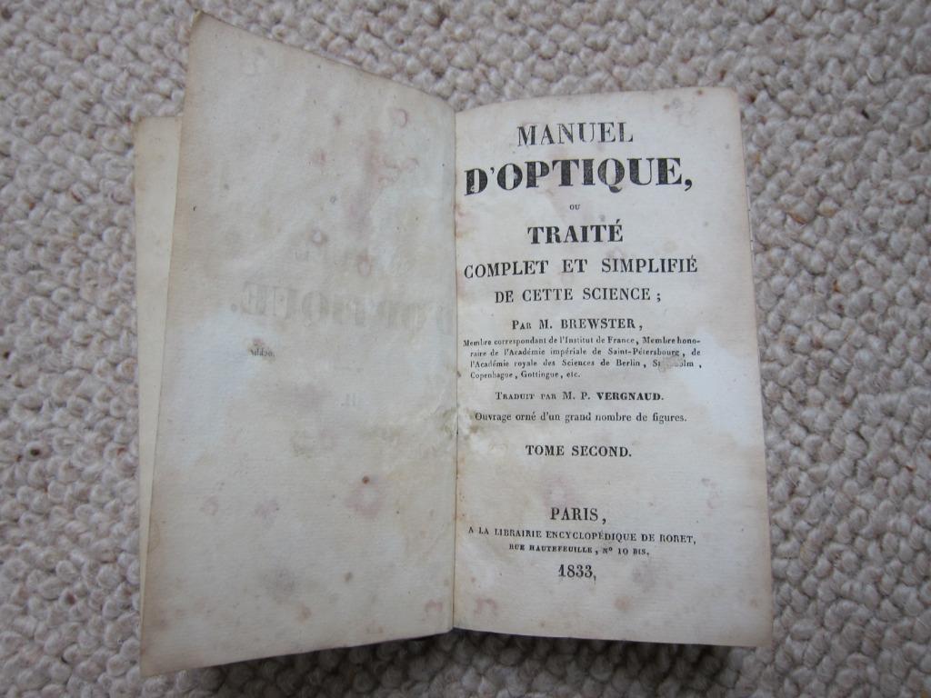 Manuel d'optique, 1833, Enlèvement ou Envoi