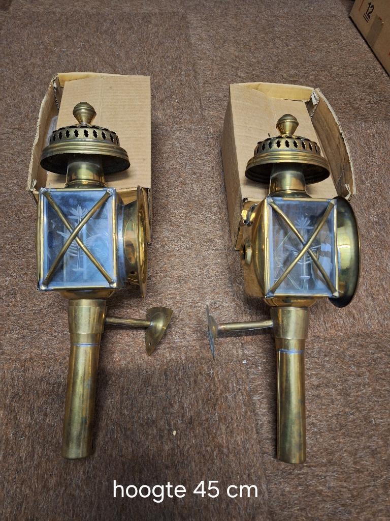 antieke koperen koets- of rijtuiglantaarn, Ophalen of Verzenden, Koper