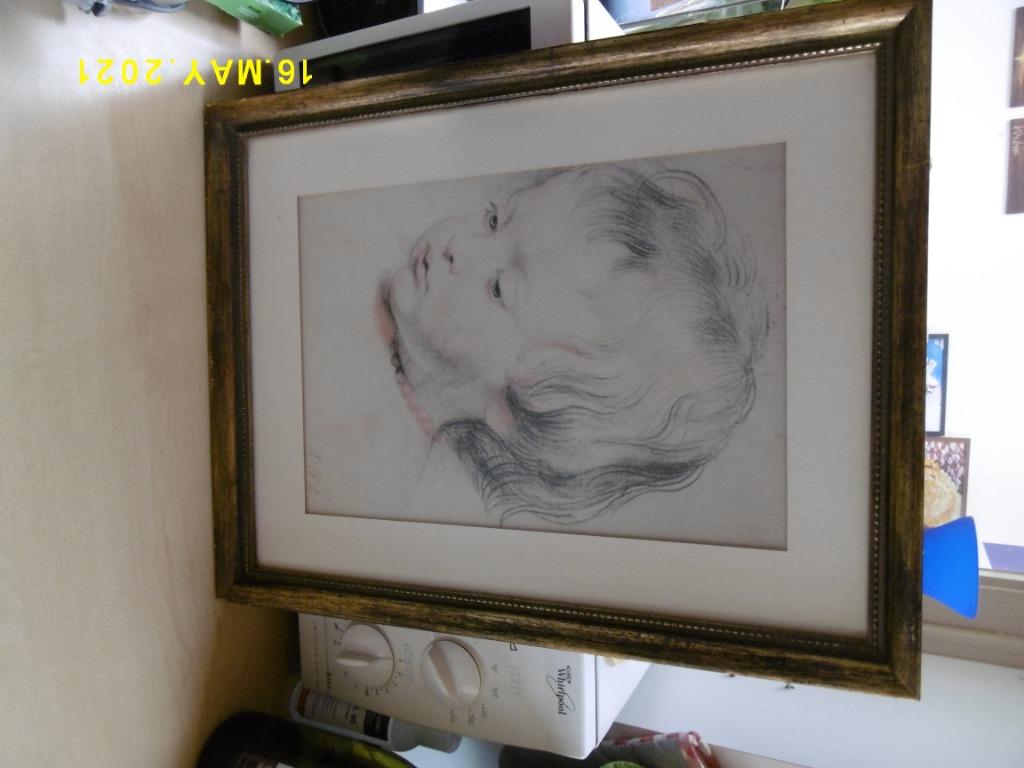 mooi kader met tekening print kinderhoofdje P.P rubens, Antiek en Kunst, Ophalen of Verzenden