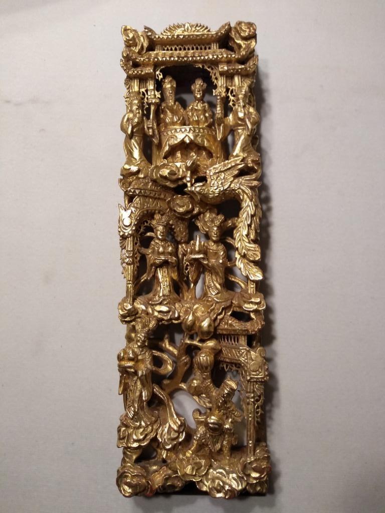 Panneau chinois en bois doré sculpté à la main, Enlèvement ou Envoi