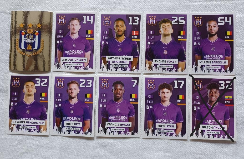 9 stickers RSC Anderlecht Pro league 2024-2025, Hobby en Vrije tijd, Stickers en Plaatjes, Zo goed als nieuw, Meerdere stickers