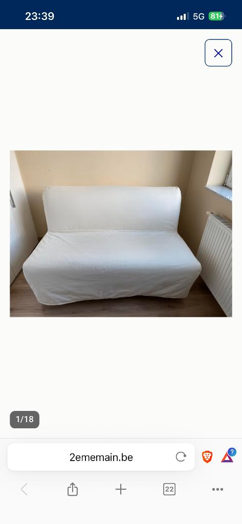 Canapé-lit IKEA LYCKSELE 2 places – Housse Ransta naturel, 150 cm ou plus, Moins de 150 cm, Banc droit, Comme neuf