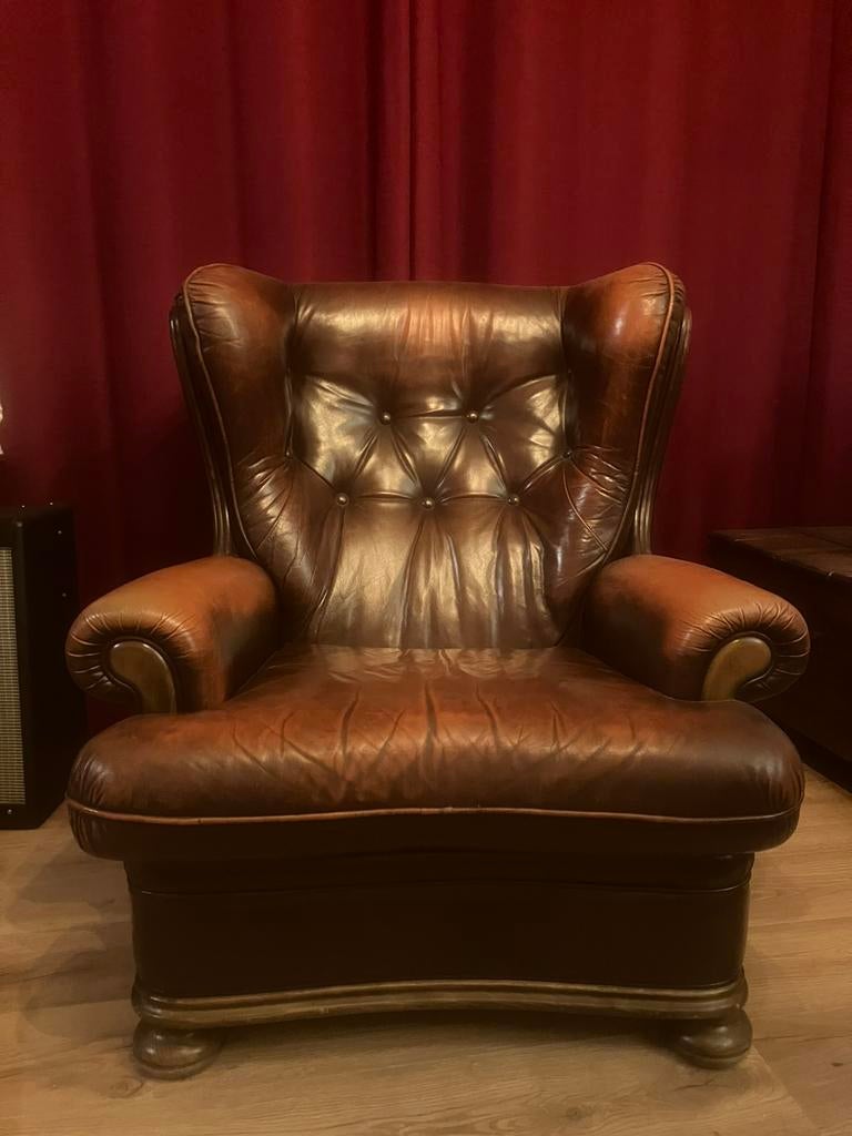 Leren éénzit, Huis en Inrichting, Fauteuils, Ophalen, Gebruikt, 75 tot 100 cm, Leer