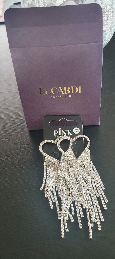 Mooie grote oorbellen met glittersteentjes van Lucardi, Handtassen en Accessoires, Ophalen of Verzenden, Nieuw, Wit, Hangers