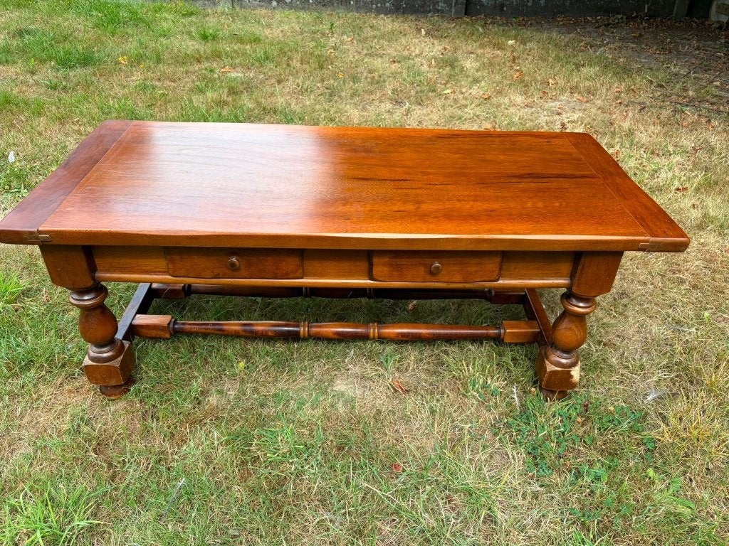 Belle table basse classique en bois avec 2 tiroirs, 100 à 150 cm, Klassieke vintage stijl, Enlèvement, Utilisé