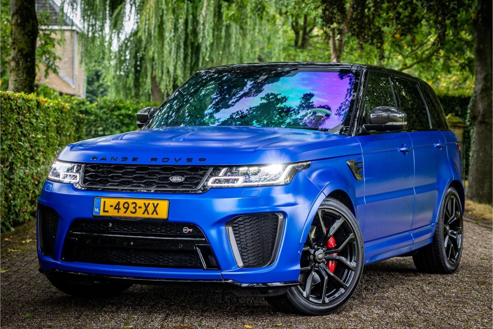 Land Rover Range Rover Sport 5.0 V8 SC SVR Carbon 22" SVO Ma, Auto's, Automaat, Zwart, Blauw, Parkeersensor