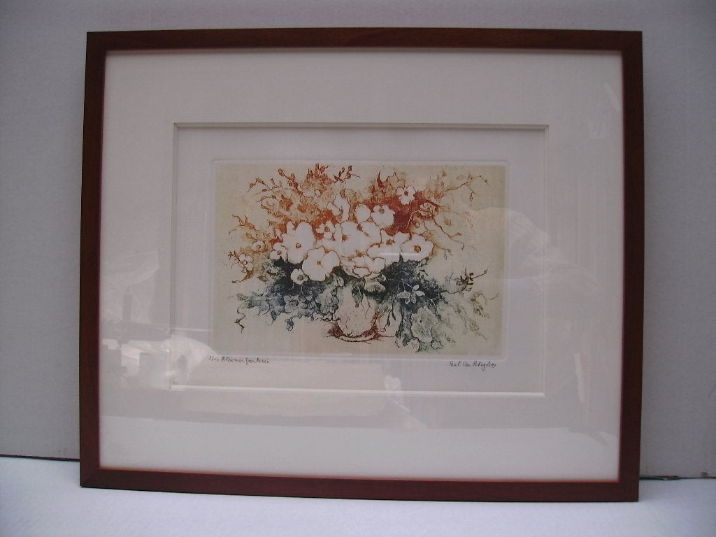 etsen kleur - Paul Van Peteghem, Antiek en Kunst, Ophalen, Flora en Fauna, Ets, Ingelijst