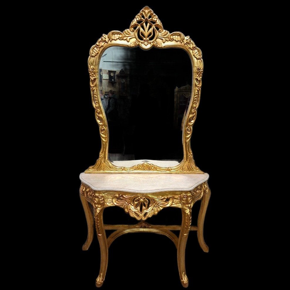 Klassieke goudkleurige sidetable met spiegel, haltafel, cons, Huis en Inrichting, Ophalen of Verzenden