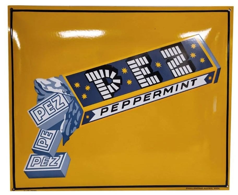 PEZ peppermint emaillen reclame decoratie mancave decor, Ophalen of Verzenden, Zo goed als nieuw, Reclamebord