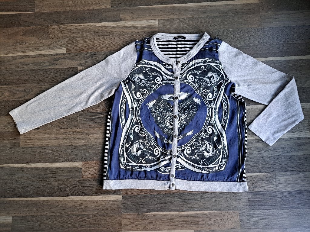 Margittes vest met print en strepen, in pure zijde, 44, Ophalen of Verzenden, Zo goed als nieuw, Maat 42/44 (L), Blauw