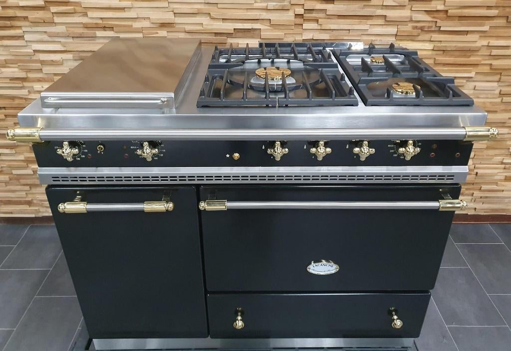 Luxe Lacanche Fornuis 110cm zwart messing 2 ovens teppan yak, Ophalen, 60 cm of meer, Zo goed als nieuw, Energieklasse A of zuiniger