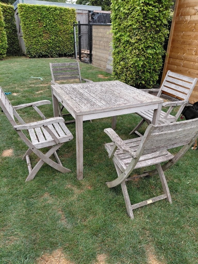 Tuinset teak - tafel + 4 stoelen, Ophalen, 4 zitplaatsen, Gebruikt, Teakhout