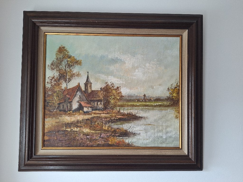 Mooi landschap schilderij, gesigneerd., Ophalen, Overige stijlen, Doek, Overige technieken