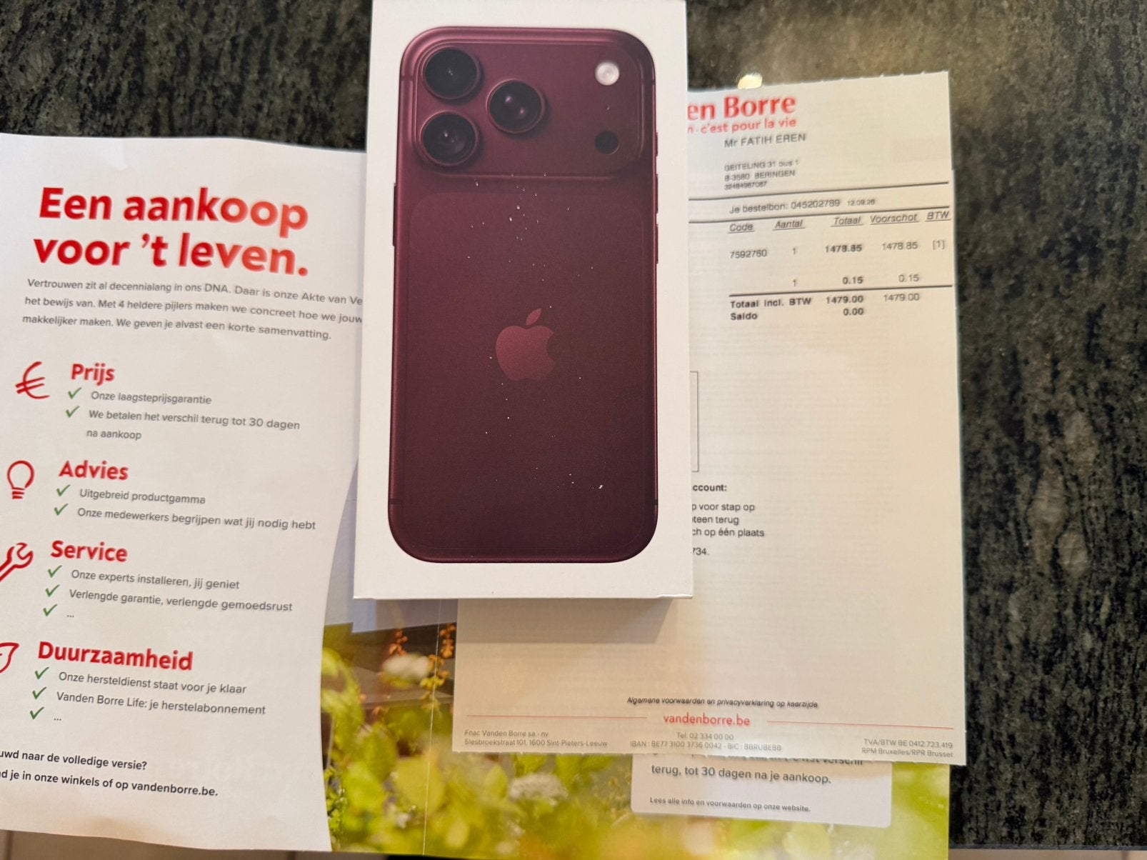 Iphone 18 pro 256gb Burghundy -Factuur - 2 jaar garantie, Ophalen, Nieuw