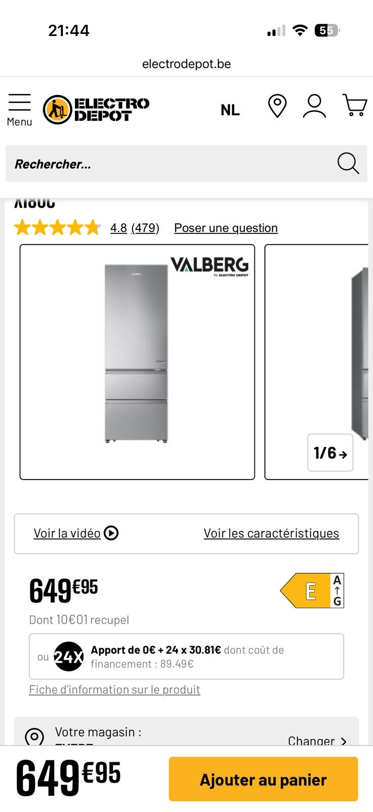Réfrigérateur combiné valberg 450L, Maison & Meubles, Enlèvement, Comme neuf