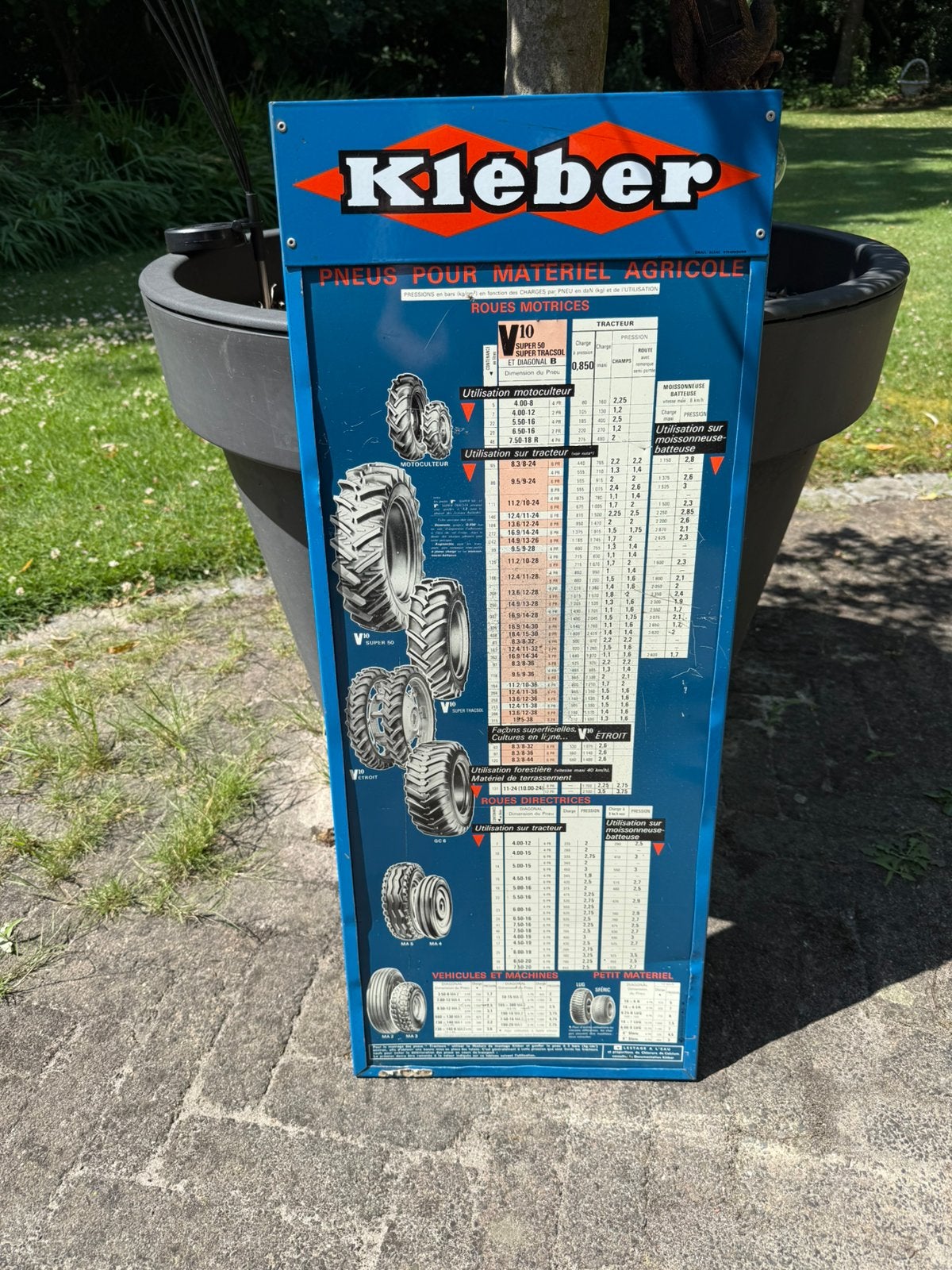 Emaille Bandenspanningstabel Kléber, Verzamelen, Ophalen, Zo goed als nieuw, Reclamebord