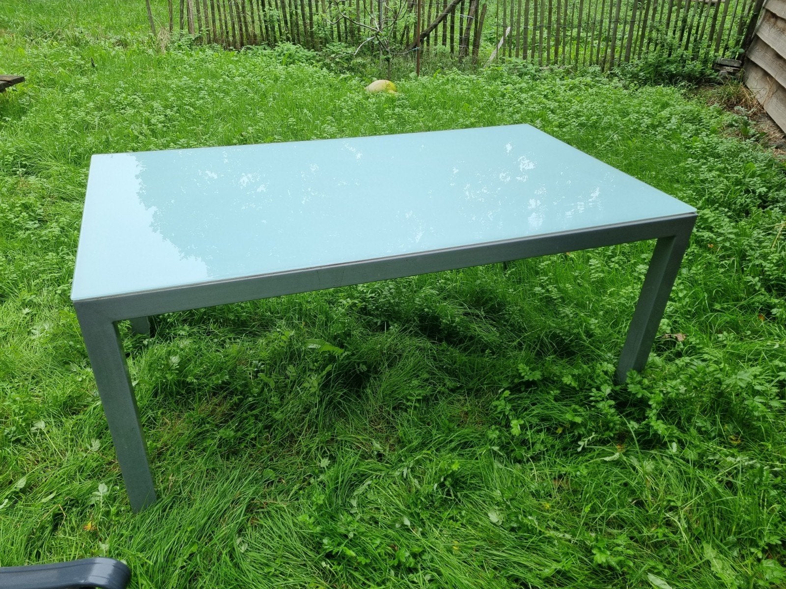 tuintafel met glazen blad en 4 stoelen, Tuin en Terras, Ophalen