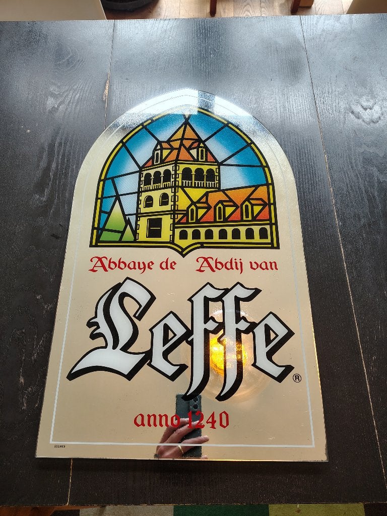 Leffe spiegel 67x40, Verzamelen, Biermerken, Ophalen, Zo goed als nieuw, Reclamebord, Plaat of Schild, Leffe