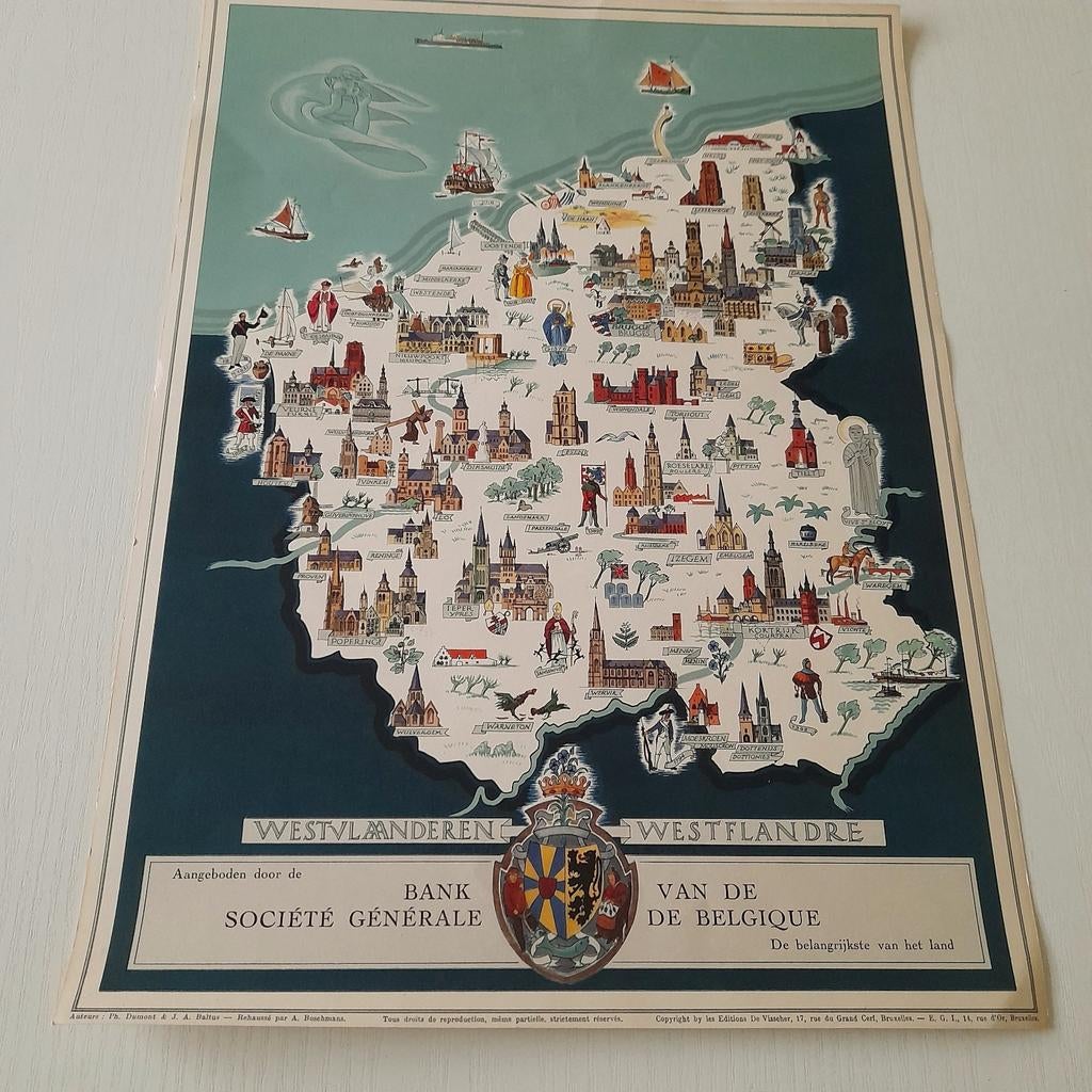 9  oude prenten provincies België-Bank Soc.Gén.de Belgique., Verzamelen, Ophalen of Verzenden, Prent