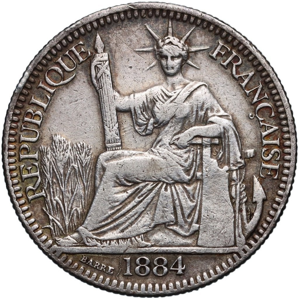 Frankrijk Cochinchina (Vietnam) 10 cent 1884, Postzegels en Munten, Ophalen of Verzenden, Frankrijk, Losse munt, Zilver