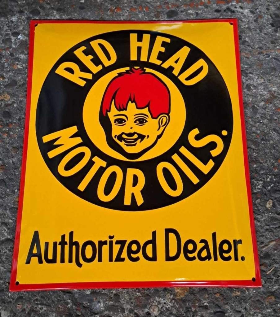 Red head motor oil emaillen reclame bord en veel andere, Ophalen of Verzenden, Zo goed als nieuw, Reclamebord