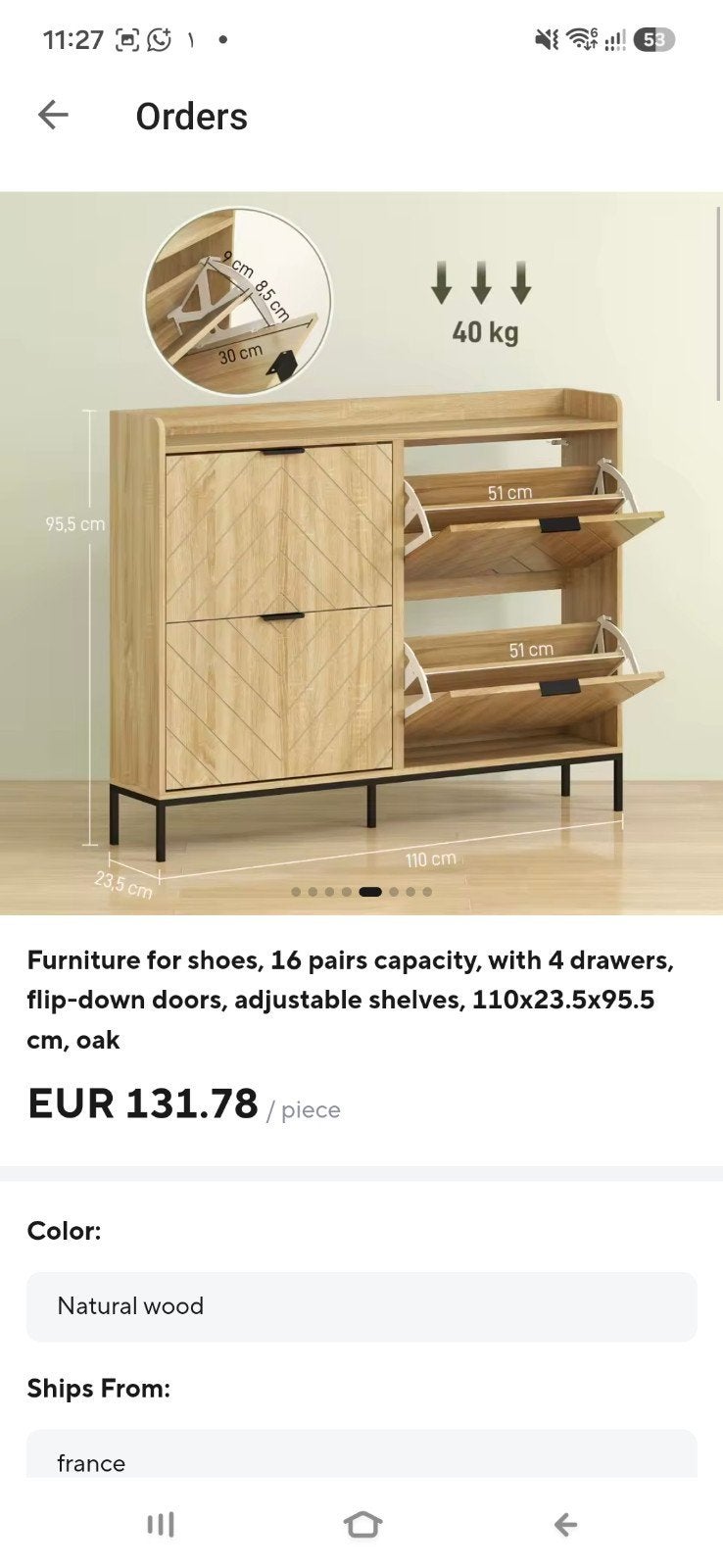 Nieuwe schoenenkast met 4 vakken – hout & metaal, Ophalen of Verzenden
