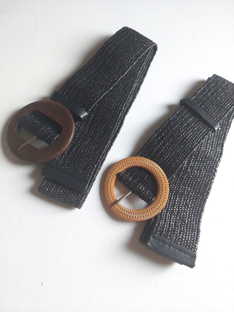 2 ceintures en raphia noires style Ibiza, Enlèvement ou Envoi, 100 cm ou plus, Ceinture taille, 3 à 5 cm