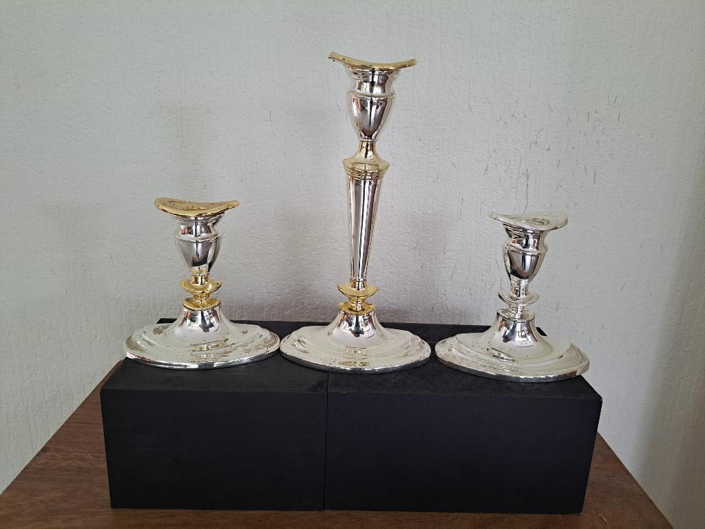 vintage 3 verzilverde kandelaren, Antiek en Kunst, Ophalen, Overige materialen
