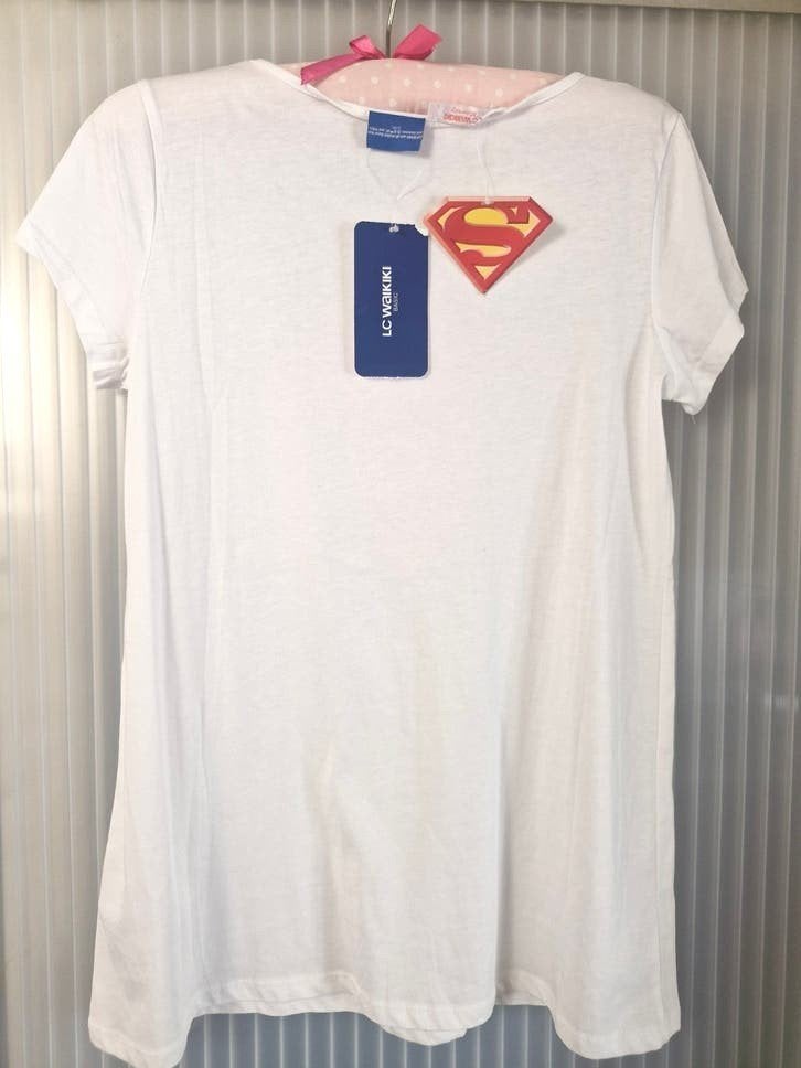 🩷 Zwangerschap Tshirt Supergirl, Kleding | Dames, Maat 38/40 (M), Wit, Nieuw, LC Waikiki