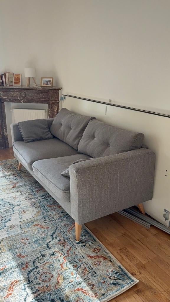 Lichtgrijze 3-zitsbank in Scandinavische stijl, Ophalen, Driepersoons, 75 tot 100 cm, Zo goed als nieuw