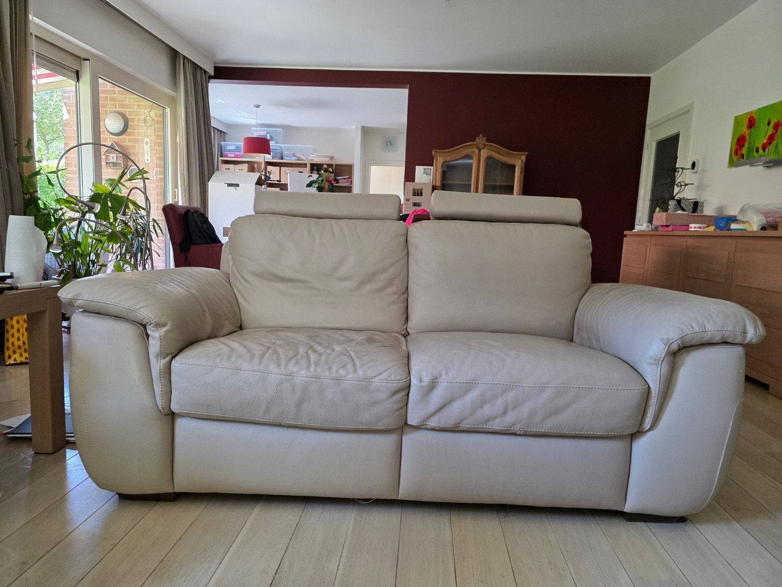 Canapé cuir 2 places beige 190 cm x 95 cm marque natuzzi, Enlèvement, Cuir