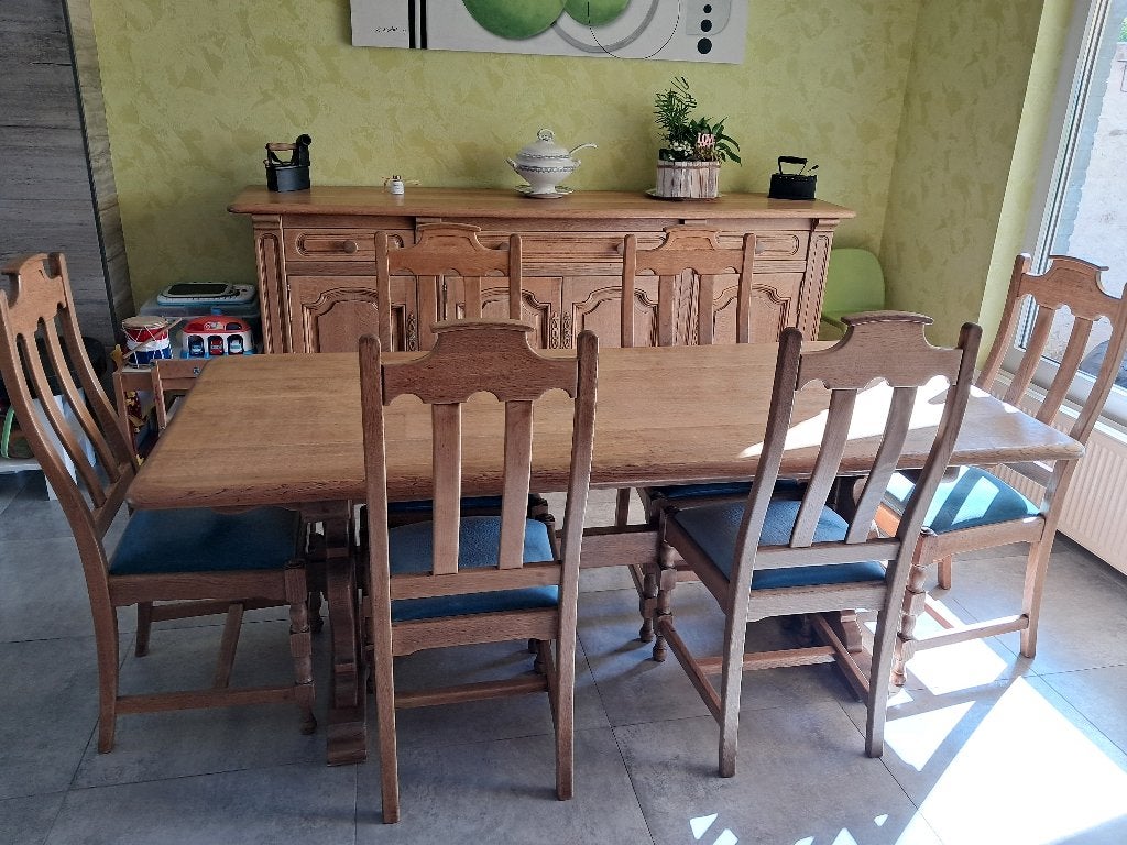 Salle à manger chêne massif, Maison & Meubles, Enlèvement, Utilisé, 4 à 6 chaises
