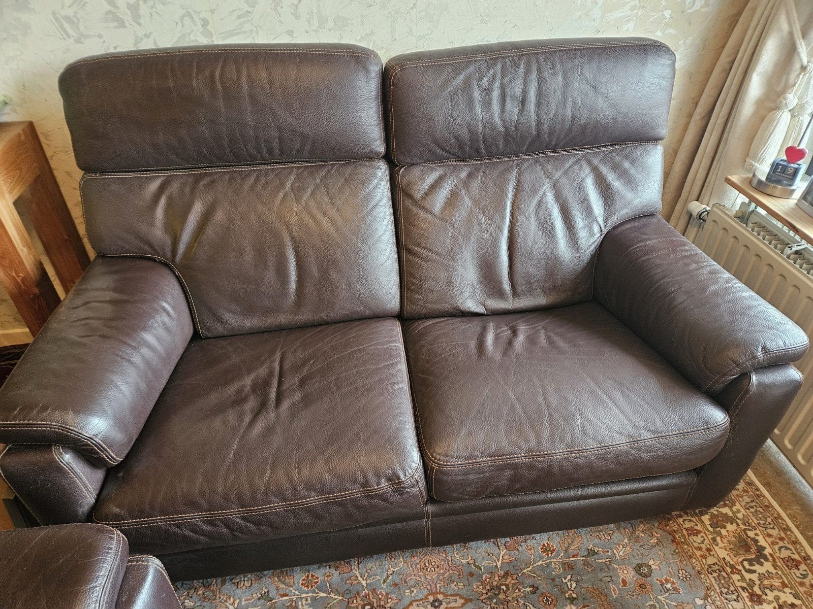 1 tweezit en 1 éénzit leder, Huis en Inrichting, Ophalen, Gebruikt, Leer