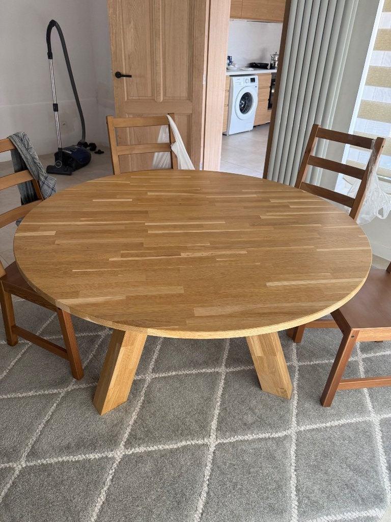 Te koop eiken ronde eettafel, Ophalen, Zo goed als nieuw, Vijf personen of meer, Eikenhout
