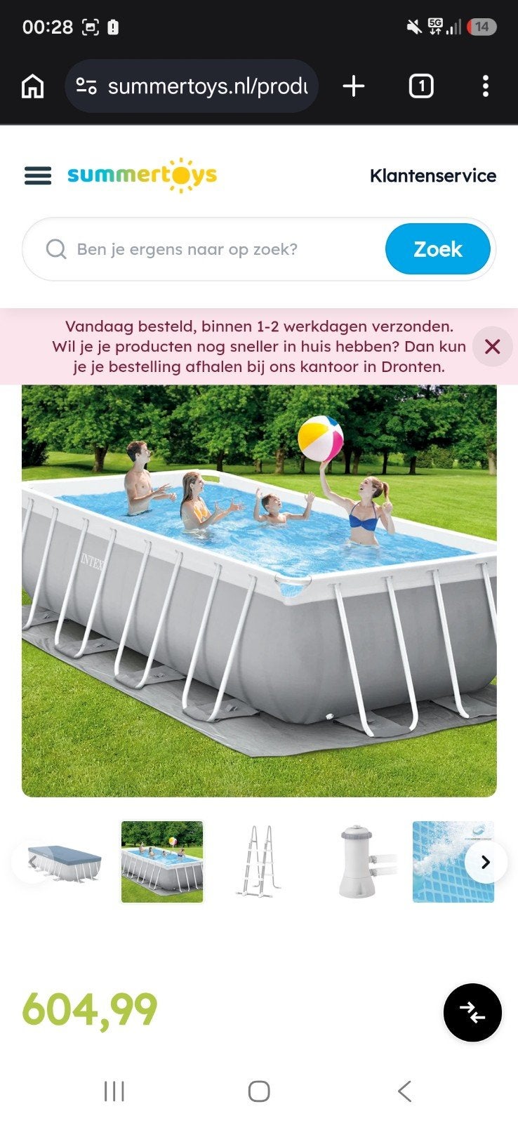 Intex piscine zwembad 488x244x107 cm, Enlèvement