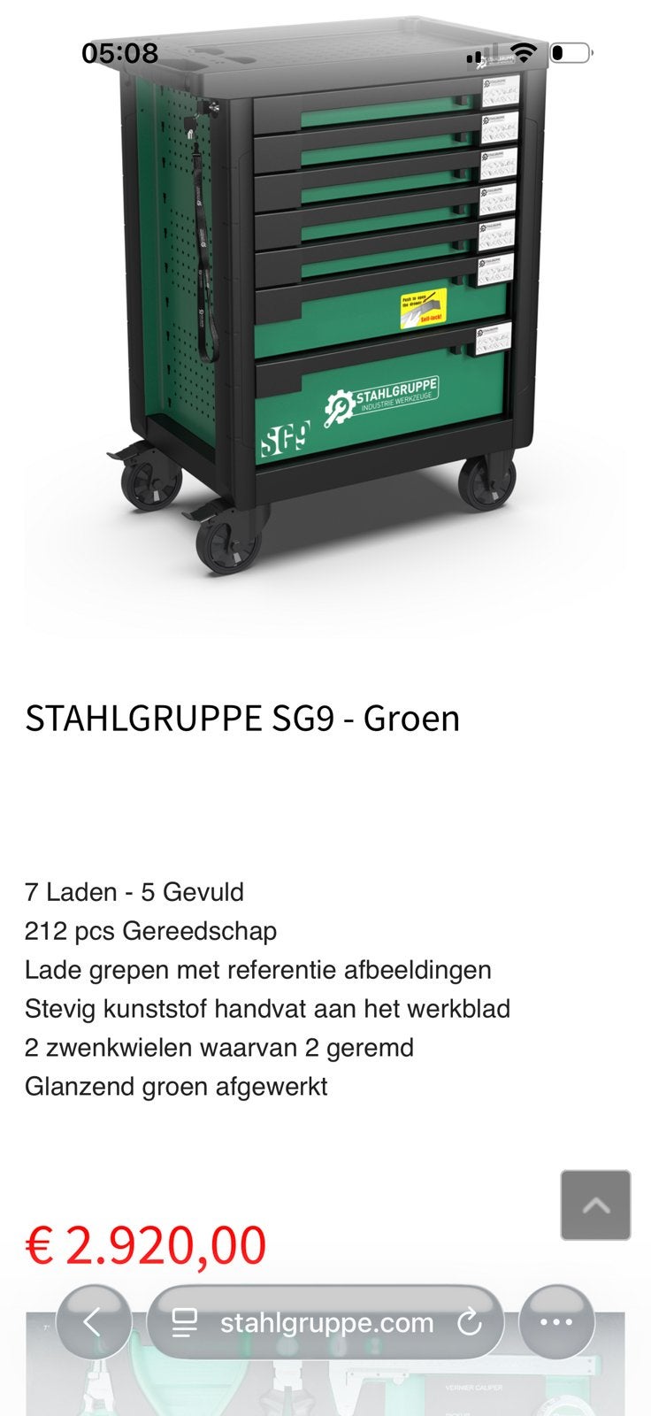 Gereedschapswagen Stahlgruppe SG9, Doe-het-zelf en Bouw, Gereedschapskisten, Ophalen, Gevuld, Nieuw