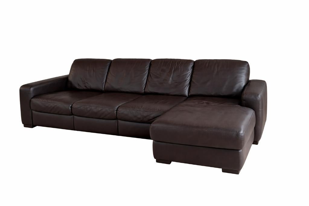 Hoeksalon met chaiselongue + 1-zit van Italsofa, Huis en Inrichting, Ophalen, Gebruikt, Leer, Modern