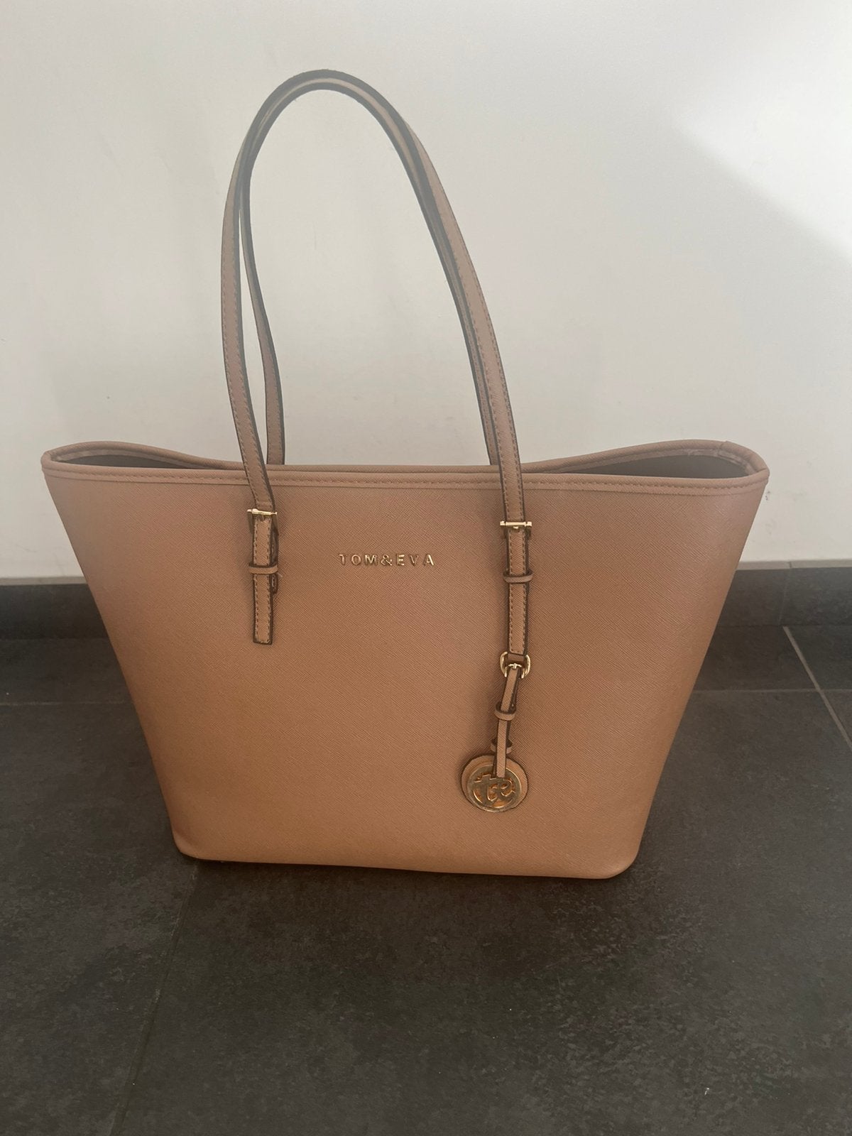 Shopper/schooltas Tom & Eva beige lichtbruin, Handtassen en Accessoires, Tassen | Damestassen, Ophalen, Zo goed als nieuw, Beige