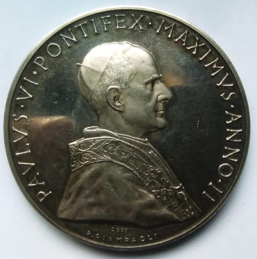 Ag medaille 1964 paulus VI anno II michelangelo, Postzegels en Munten, Ophalen of Verzenden, Zilver