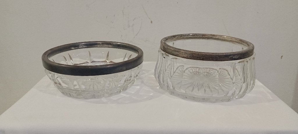 2 coupes en cristal taillé et cerclage argent avec poinçeau, Enlèvement ou Envoi