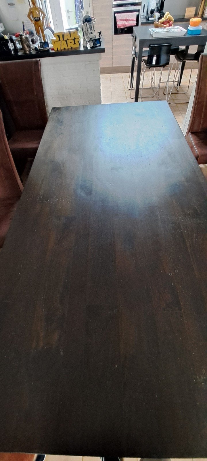donkere teek eettafel, Huis en Inrichting, Ophalen, 100 tot 150 cm, Teakhout, 200 cm of meer