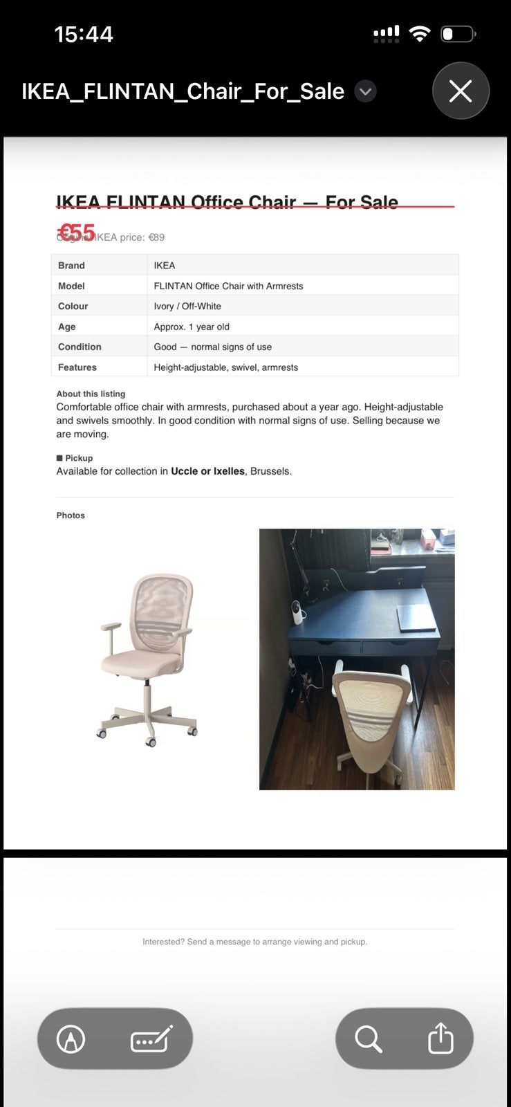 IKEA OFFICE CHAIR FLINTAN, Ophalen